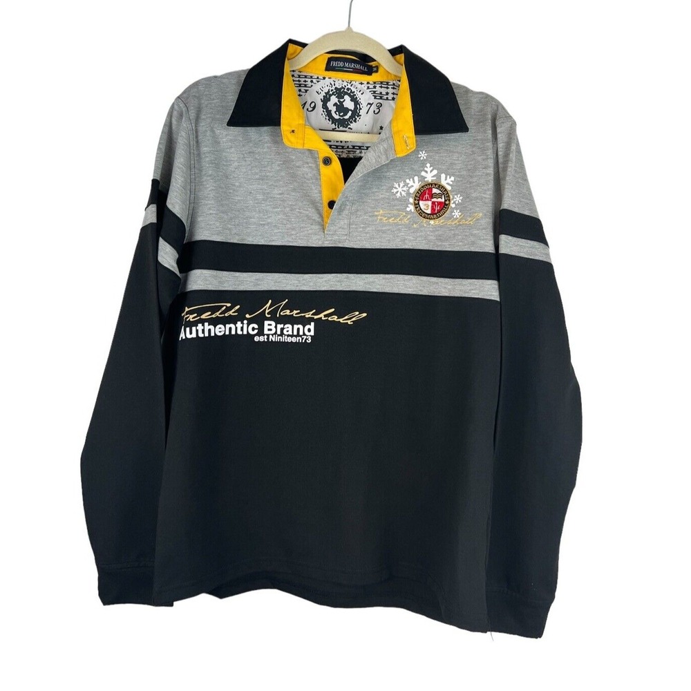 Fredd Marshall‎ Mens Striped Polo Shirt Patchwork Cotton with Embroidered-M
